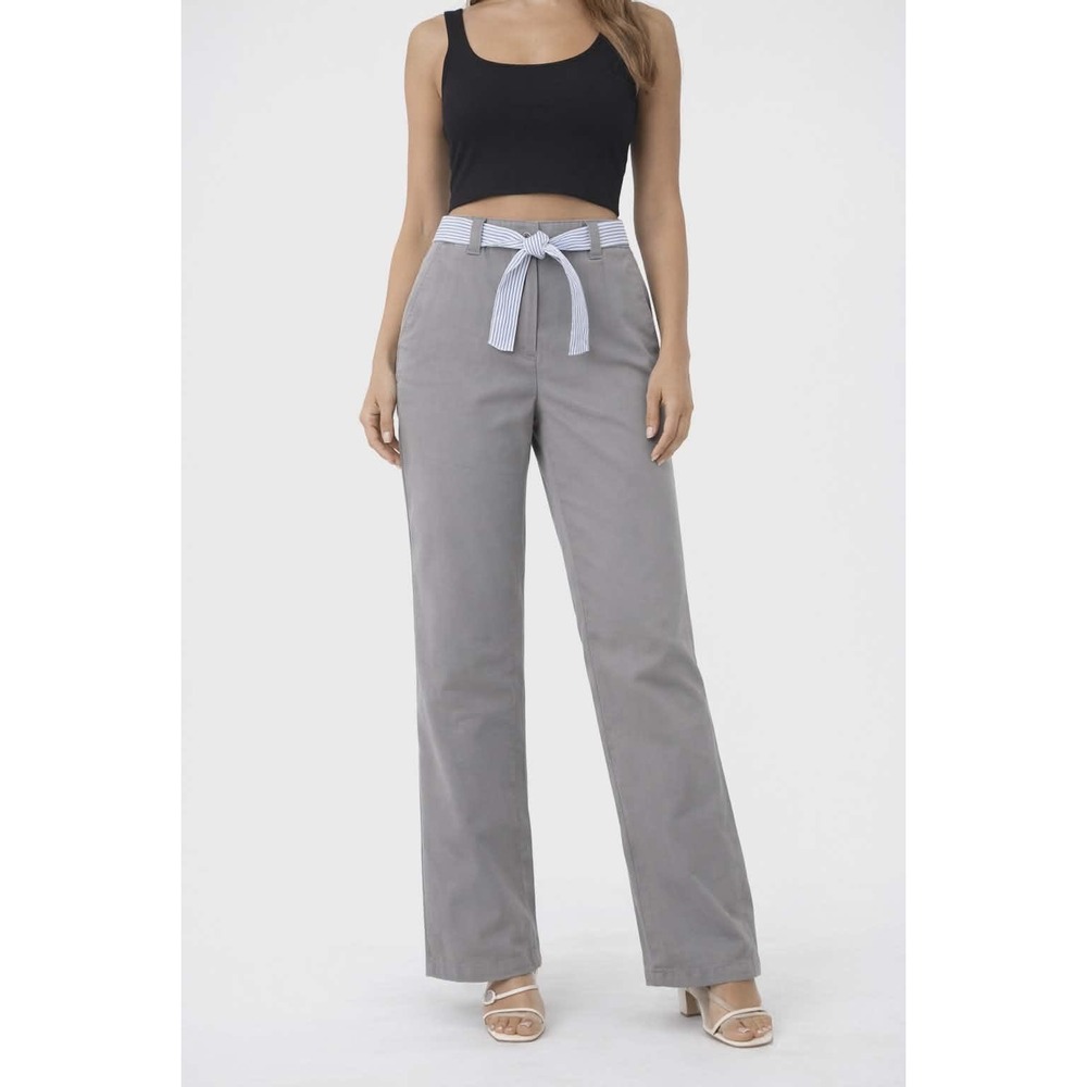 Tommy Hilfiger Heritage Chino Gray Low Rise Straight Leg Pants Striped Belt SZ 4